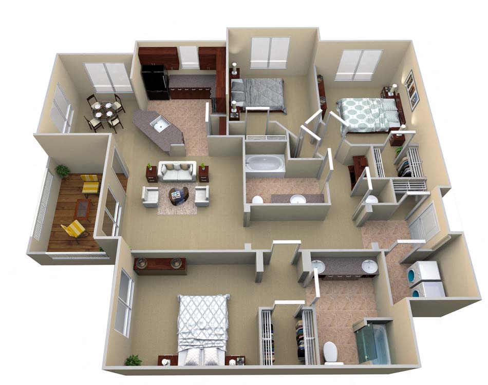 Floor plan for 3 beds, 2 baths, 1475 sqft